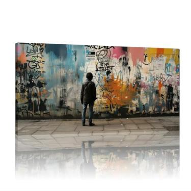 Imagem de Arte de grafite colorido, impressões de parede Banksy, tela de parede Banksy, pinturas Banksy para parede, impressões em tela extragrande - (40 x 80 cm) 16 x 32 polegadas sem moldura