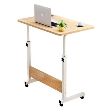 Imagem de Mesa Lateral de Cama com Rodas Ajustável em Altura - Secretária Portátil para Laptop com Rodas, Mesa de Estudo Dobrável