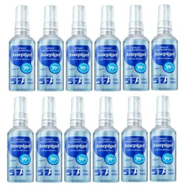 Imagem de Caixa 12 Álcool de Bolsa Spray Asseptgel 60ml Clorexidina Original - S