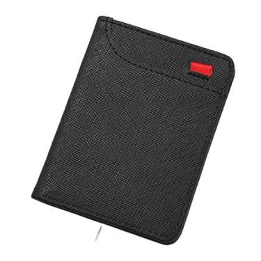 Imagem de Carteira masculina fina de couro com janela para identidade, mais de 6 compartimentos para cartões e carteira de motorista, design compacto ultrafino para bolso frontal (5 cores), Preto - 01, Retrô