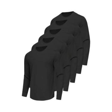 Imagem de Camiseta Masculina Preta De Secagem Rápida, Manga Longa, Gola Redonda,