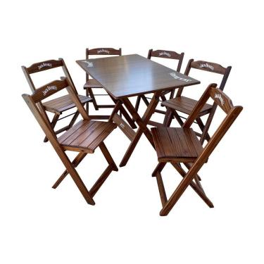 Imagem de Conjunto Mesa Dobrável Madeira 110x70 Com 6 Cadeiras Personalizada Jack Imbuia - Tarimatã