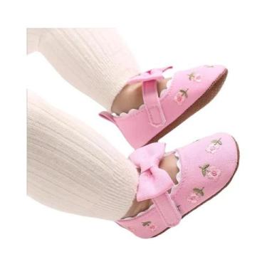 Imagem de Tênis Princesa Flor Para Bebês Com Solado Macio Em Tecido Para Primeir
