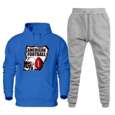 Imagem de Conjunto Casaco de Frio Moletom Canguru e Calça Com Bolso Flanelada Estampa Futebol Americano Leve-Masculino