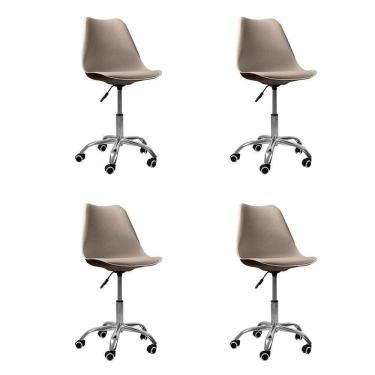 Imagem de Kit 04 Cadeiras Office Base Cromada Giratória Saarinen Bege