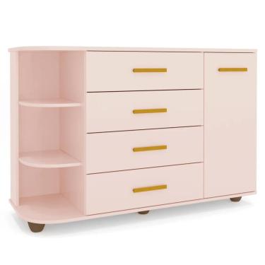 Imagem de Cômoda Infantil Com Cantoneira E 4 Gavetas 100% Mdf New Lorena Rosê - Phoenix