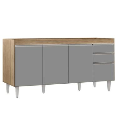 Imagem de Balcão Gabinete 160cm Sem Tampo 4 Portas 2 Gavetas Arkansas Castanho/cinza - Lumil Móveis