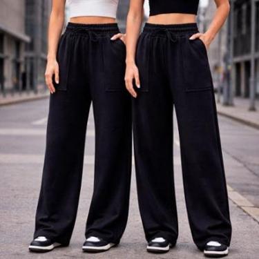 Imagem de Kit 2 Calças Pantalona Feminina Moletinho Dia a Dia-Feminino