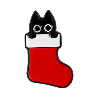 Imagem de Broche De Esmalte De Natal Com Gato Preto Engraçado E Fofo, Presente D
