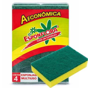 Imagem de Kit 10 Pacotes Esponja Louça Dupla Face Com 4 Esponflora