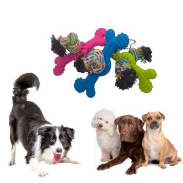 Imagem de Brinquedo PET OSSO MACICO COM CORDA para Cães Cachorro - ELO, Azul