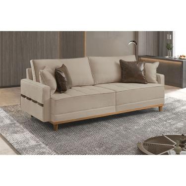 Imagem de Sofa Fixo 3 Lugares M-203 2,00m Molas Bonnel Almofadas Soltas Linho Estofados Martins