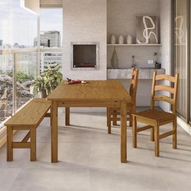 Imagem de Conjunto Mesa 160cm 2 Cadeiras e 1 Banco Área Gourmet Madeira Maciça V