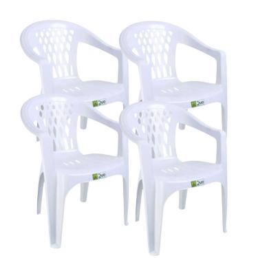 Imagem de Kit 4 Cadeiras de Plástico com Braço Duo Bella Empilhável Branco Duoplastic