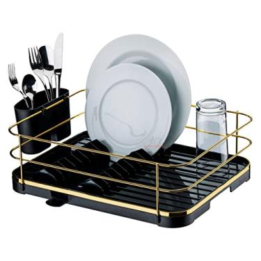 Imagem de Escorredor De Louças Para Pratos Copos Porta Talheres Bandeja Bico Fixo Pia Cozinha Dourado - 983DD Future - Preto