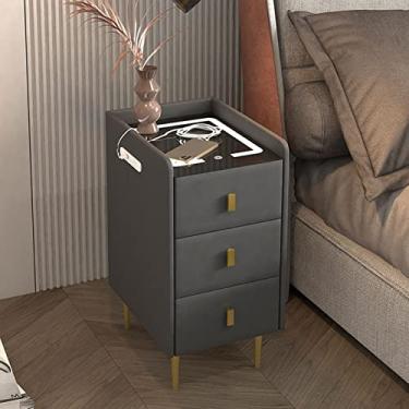 Imagem de Mesa de Cabeceira Inteligente para Quarto, Mesa de Cabeceira Lateral Inteligente, Recarregável sem Fio com Alto-falante Armário de Cabeceira de Madeira Maciça Multifuncional de Armazenamento de Luz
