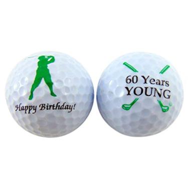 Imagem de Pacote de presente Happy 60th Birthday bola de golfe sessenta anos jovem, conjunto de 2 bolas