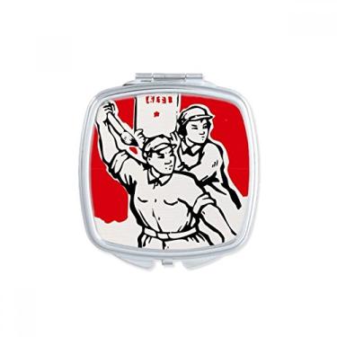 Imagem de Pincel de papel soldado Mao Ze citações espelho quadrado portátil compacto bolso maquiagem vidro dupla face