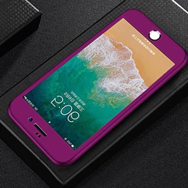 Imagem de Para 360 capa de telefone de capa completa para iphone 7 8 6 6 s plus se 2020 capa protetora para iphone 11 pro xs max xr 5 5s capa com vidro, roxo, para iphone xs max