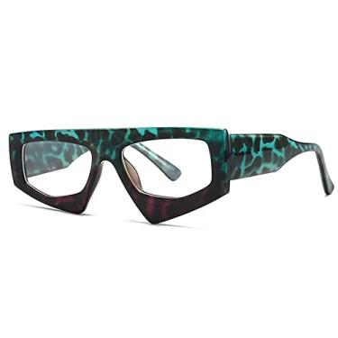 Imagem de Óculos de sol vintage irregulares de uma peça com estampa de leopardo para mulheres Óculos de sol planos de armação oblíqua Óculos masculinos Hip Hop, chá azul transparente, tamanho único