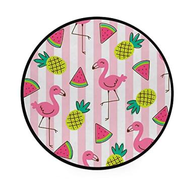 Imagem de Tapete de área infantil redondo para engatinhar, flamingo, abacaxi, melancia, tapete para decoração de casa, tapete de banheiro, tapete antiderrapante, diâmetro macio, 92 cm