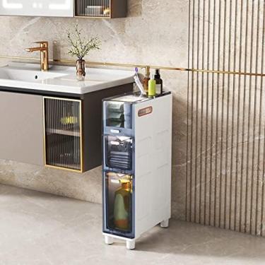 Imagem de Armário De Piso De Banheiro Estreito Alto Fino Torre De Armazenamento De 5 Gavetas, Estrutura Robusta Armário Estreito De Armazenamento De Papel Higiênico Com Gavetas Transparentes E Rodízios Para