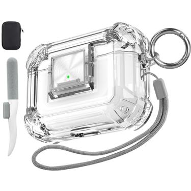 Imagem de Valkit Capa transparente compatível com Airpods Pro 2ª/1ª geração com kit de limpeza e trava, capa macia de TPU Airpod Pro 2/1 à prova de choque para iPods Pro 2 / 1ª geração (2023/2022/2019)
