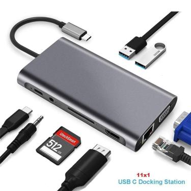 Imagem de Hub Docking Station 11x1 Adaptador Type C X Lan, Hdmi, Vga, Sd, Usb 3.0, Pd E P2