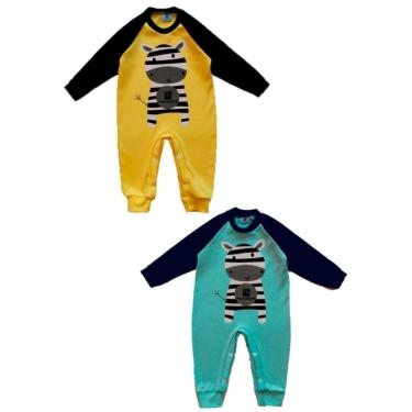 Imagem de Infantil - Kit 2 Macacão Suedine Manabana Amarelo/ Preto e Verde água/ Azul marinho  menino