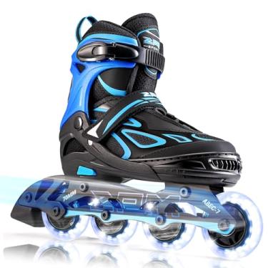 Imagem de 2PM Sports Vinal patins em linha ajustáveis para meninos e meninas, todas as rodas iluminam, patins iluminadores divertidos para crianças e homens - Azul médio (1 a 4 anos)
