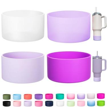 Imagem de LONPARRY Pacote com 4 botas de silicone para Stanley Cup Quencher IceFlow borracha protetor de manga inferior para copo Stanley Tumbler HydroFlask Owala Car Travel Cup Bottom (transparente + neblina +