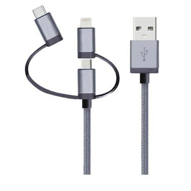 Imagem de Cabo 3 em 1 Lightining MFI, Micro-USB, USB-C com 1,5m - Geonav - LMC31GR