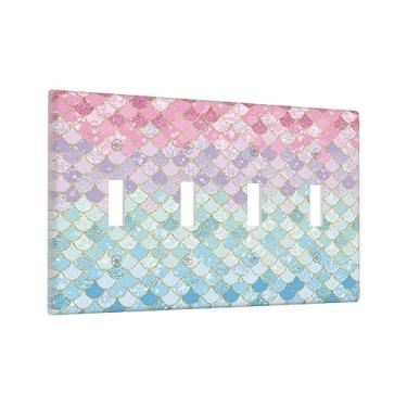 Imagem de Balanças de sereia coloridas quádruplo interruptor de luz decorativa azul bonito 4 gangues placa de parede placa de interruptor elétrico para banheiro meninas quarto crianças berçário decoração de sala de estar