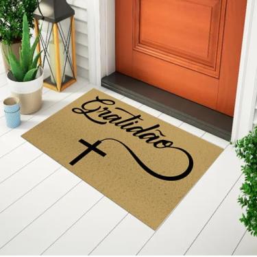 Imagem de Tapete Divertido e Criativo Capacho Para Porta Frase - Gratidão Com Cruz - Fundo Bege Ca178