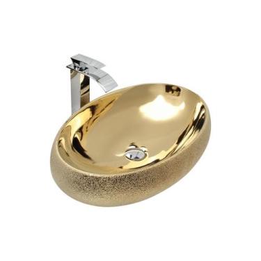 Imagem de Kit Cuba Pia Louça Cerâmica Banheiro C/Torn e Vál Cromada 83 - Smart N