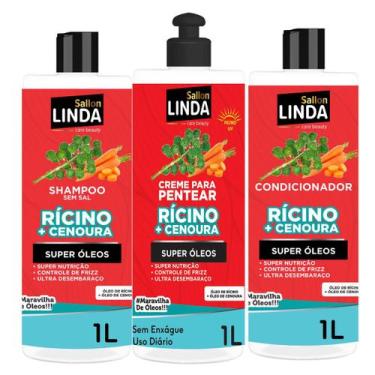Imagem de Kit Shampoo Condicionador e Creme de Pentear 1 Litro Rícino - Sallon L