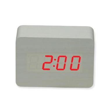 Imagem de Relógio Despertador digital de mesa LED estilo madeira retangular quad