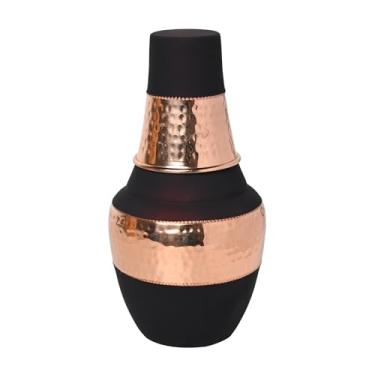 Imagem de Garrafa de água de cabeceira de cobre puro com copo, para benefícios de saúde Ayurveda – Capacidade – 1,4 litros (47,3 onças líquidas) (cereja escura)