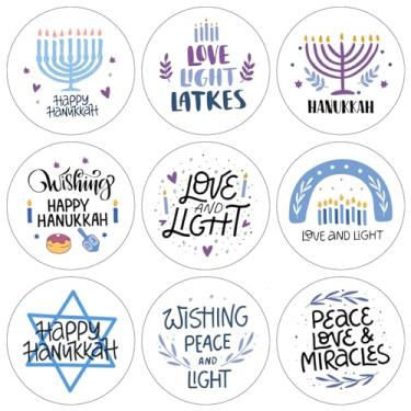 Imagem de Lucleag 360PCS Hanukkah Envelope Stickers, Happy Hanukkah Stickers for Kids, 9 Styles Chanukkah Menorah Sticker for Hanukkah, Round Hanukkah Stickers for Envelopes Seals Candy Greeting Cards