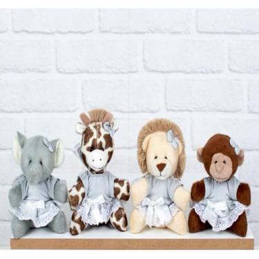 Imagem de Pelucia Quarteto Safári Mini Leão, Elefante, Macaco E Girafa - 4 Pçs (CINZA)
