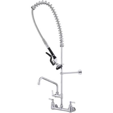 Imagem de BWE Torneira de cozinha com pulverizador de puxar para baixo, com pulverizador pré-enxágue torneira de pia de restaurante industrial, bico giratório de 30 cm de altura 104 cm Suporte de parede cromado