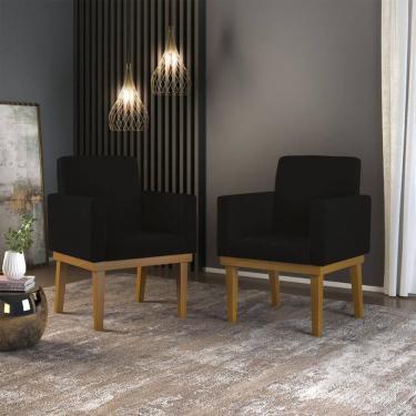 Imagem de Kit 2 Poltronas Cadeira Com Base Reforçada Preto Desenho Do Tecido