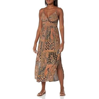 Imagem de Angie Vestido longo feminino estampado com abertura na frente, preto, Preto, P