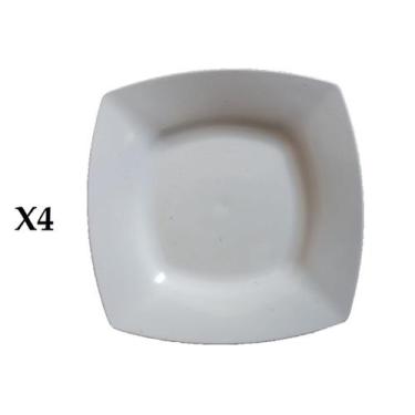 Imagem de Kit 4 pratos para sobremesa quadrado plástico branco - Buteco e Decor