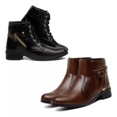 Imagem de Kit 2 Pares Botinha Feminina Cano Curto Confortável Inverno Moda - Via