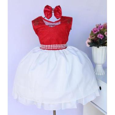 Imagem de Vestido Infantil Daminha Vermelho e Creme Festa Luxo E Tiara - Pingo D
