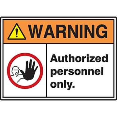 Imagem de Accuform Placa adesiva MRDM302VS "Warning Authorized Personnel ONLY", 25,4 cm de altura, 35,5 cm de largura, 25,4 cm de comprimento, 0 cm de espessura, vinil, vermelho/preto/amarelo/laranja em branco