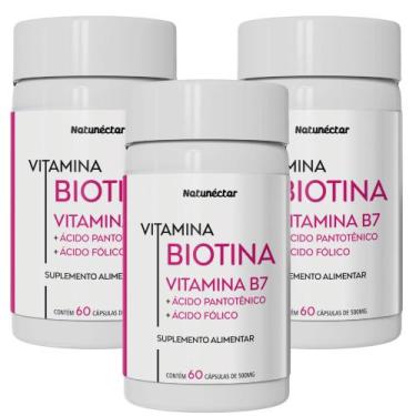 Imagem de Kit Combo 03 UND Biotina  Ácido Pantotênico  Ácido Fólico 180 cápsulas