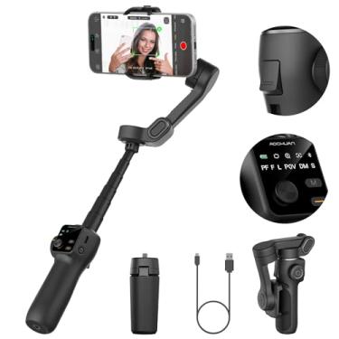 Imagem de AOCHUAN Estabilizador gimbal de 3 eixos com haste de extensão de 2,8 cm integrada, gimbal de telefone vlogging com rastreamento AI, suporte portátil para smartphone para iPhone com tela OLED completa,