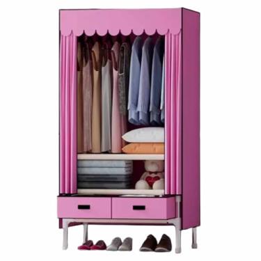 Imagem de Guarda-roupa Gaveta guarda-roupa armário simples composto não tecido resistente quarto aluguel de tecido armazenamento pendurado armário cor sólida armário